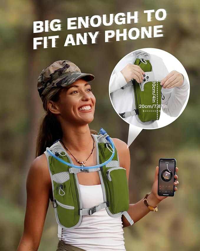 Running Vest for Women and Men, Hydration Running Backpack, Runners Vest, Hydration Vest, with Front Phone Holder, Adjustable Chest and Waist Strap