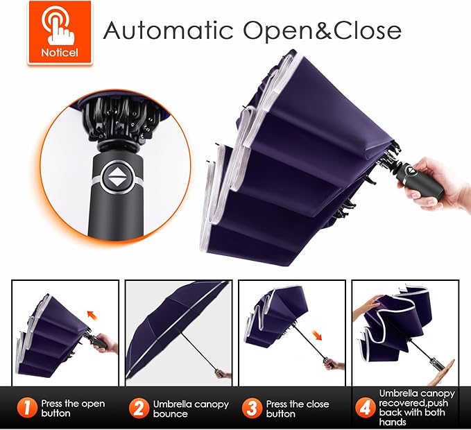 Bodyguard Inverted Umbrella - Large Windproof for Rain & Sun, Compact Reverse With Reflective Stripe, Teflon-Coated for Women Men, Travel Folding With Cover Bag