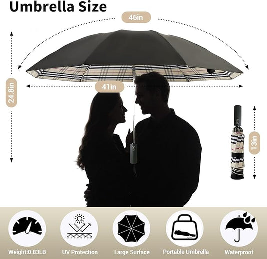 LLanxiry Compact Travel Umbrella, 44" Canopy, Automatic Open/Close Windproof Umbrella, 210T Pongee, 8-Rib Fiberglass, Travel Size Mini, Portable Rain/Sun Umbrellas UPF 50+ with Cover