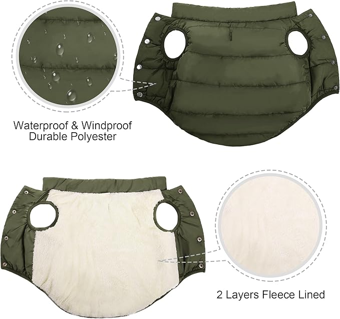ASENKU Windproof Dog Winter Coat Waterproof Fleece Jacket Cold Weather Pet Apparel for Small Medium Large Dogs (ArmyGreen, XS)