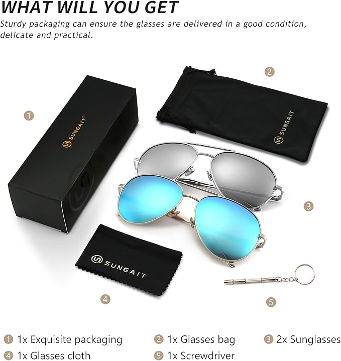 SUNGAIT Women's Lightweight Oversized Aviator Sunglasses - Classic Style Polarized Lens