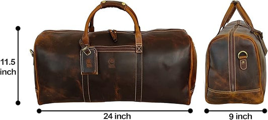 24" Leather Duffle Bag for Men and Women, Full Grain Leather Travel Overnight Weekender Sports Gym Carry On Duffel Bag by Rustic Town (Antique Brown)