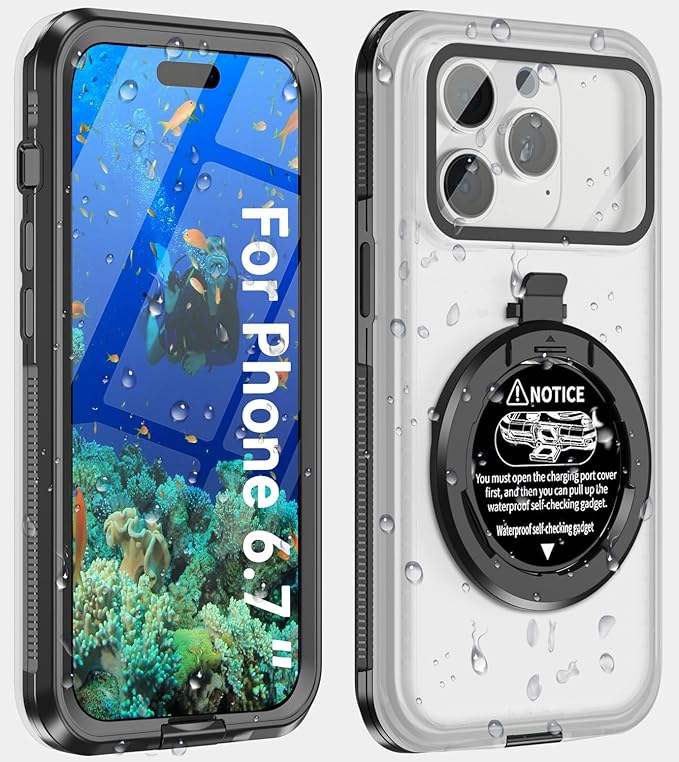 Waterproof Phone Case for iPhone 6.7‘’, Self-Check Function Underwater Pouch Dry Bag Beach Travel Essentials Tech Gadgets Floating Shower Snorkeling for iPhone 15/14/13/12/11 Pro Max Plus 6.7"