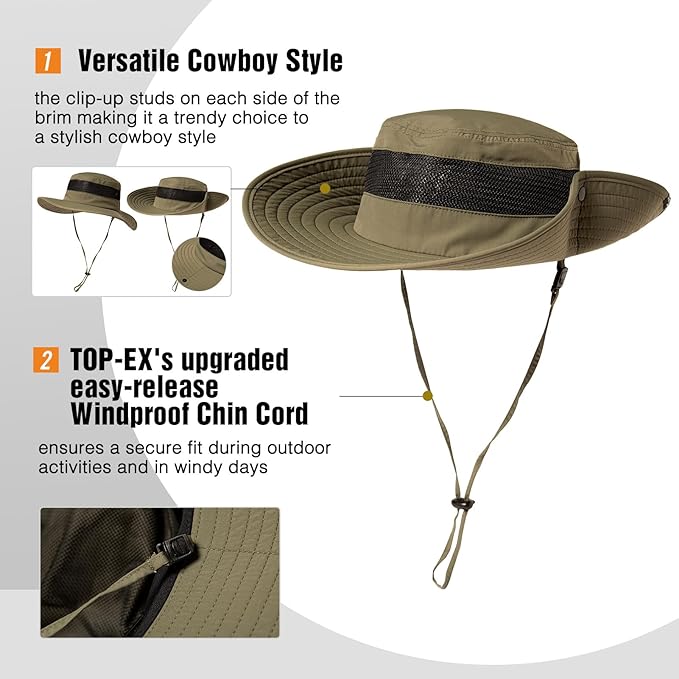 Oversized XL XXL Waterproof Sun Hat for Big Heads Mesh Bucket Hat Wide Brim Adjustable Packable Hiking Beach Fishing