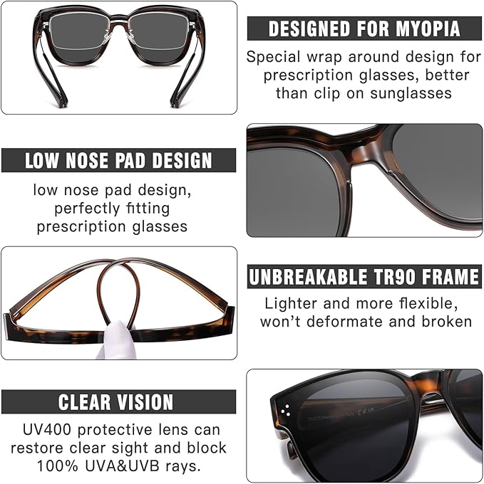 DUCO Fit Over Sunglasses for Men Women Wear Over Glasses Retro Wrap Around Polarized Sun Glasses UV400 Protection DC8981