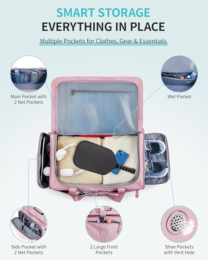 ECOHUB 40L Gym Bag for Women Men Water Resistant Sports Duffle Bag with Shoe Compartment & Wet Pocket, Travel Weekender Camping Backpack