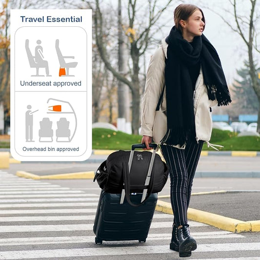 TOPDesign Travel Duffel Bag for Women, Puffer Gym Bag Sports Tote with Wet Pocket, Carry On Weekender with Luggage Sleeve (Black)