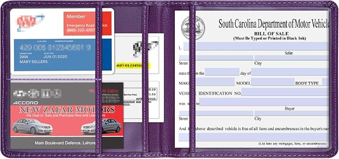 Wisdompro Small Car Registration and Insurance Documents Holder - Premium PU Leather Vehicle Glove Box Paperwork Wallet Case Organizer for ID, Driver's License, Key Contact Information Cards