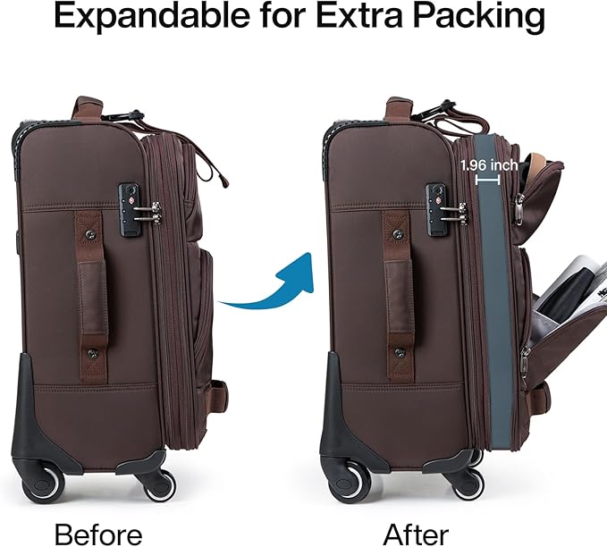Hanke 3 Piece luggage Sets Softside Expandable luggage with Spinner Wheels TSA Lock,Travel Lightweight Luggage Sets,Coffee