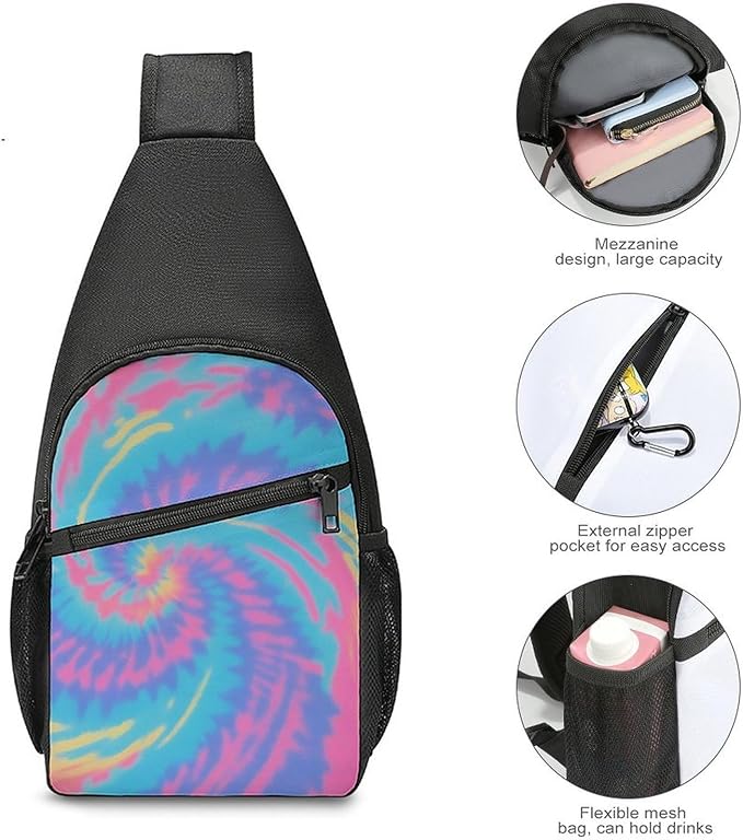 SWEET TANG Casual Sling Backpack for Men Chest Shoulder Crossbody Backpack, Unbalance Gym Funny Sack, Spiral Tie Dye Travel Bag Outdoor Hiking Daypack