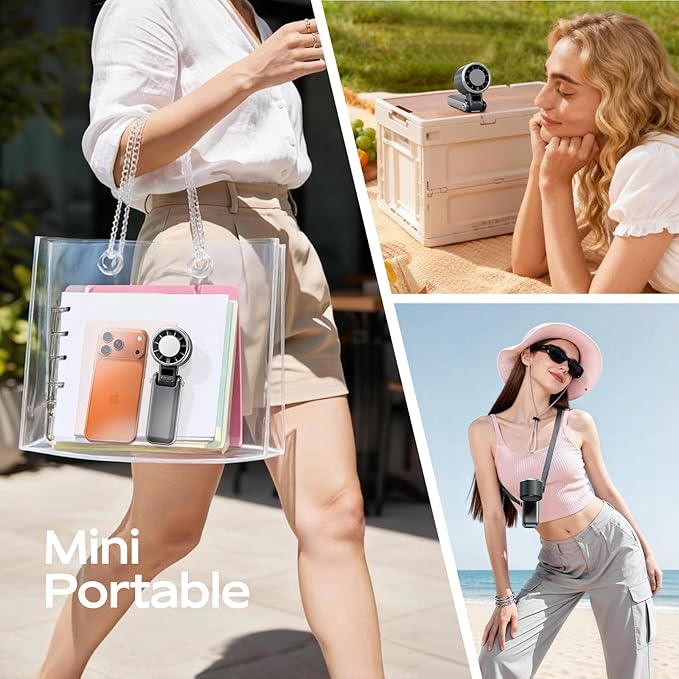 SHEWIND Portable Handheld Fan with Ice Cooling - 5 Gear High Speed Personal Turbo Fan Rechargeable, Up to 13 Hrs, Mini Hand Fans for Travel Essentials, Beach Vacation, Gifts for Women, Men (Black)