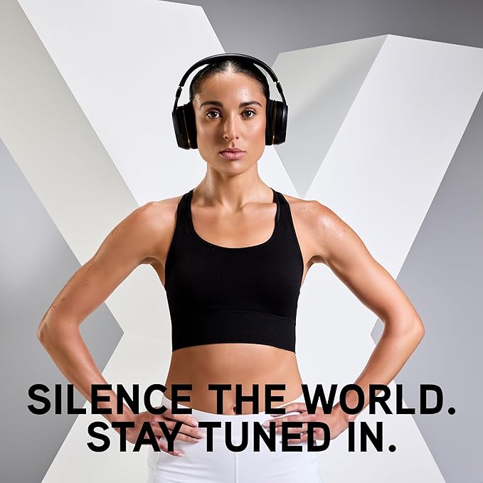 BlueAnt Pump X Wireless Over-Ear Headphones, Bluetooth, Powerful Bass, Active Noise Cancelling & Transparency Mode, Interchangeable Ear Cups, All-Day Comfort for Gym and Training, Black/Silver