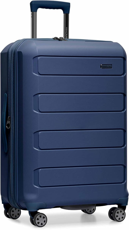 Traveler's Choice Pagosa Indestructible Hardshell Expandable Spinner Luggage, Navy, 26-Inch Medium