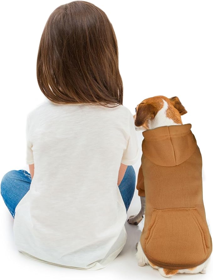 Dog Sweaters for Medium Dogs Dog Hoodie Solid Soft Brushed Fleece Clothes Sweatshirt with Pocket(Coffee-M)