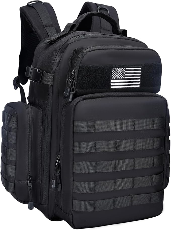 Military Tactical Backpack for Men and Women Molle Army Assault Pack with Patch(Black)