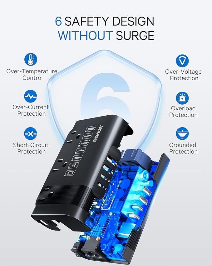 DOACE 220v to 110v Voltage Converter US to Europe: 350W 220 to 110 Voltage Converter for European Travel - International Power Adapter Plug Combo Step Down Transformer Black