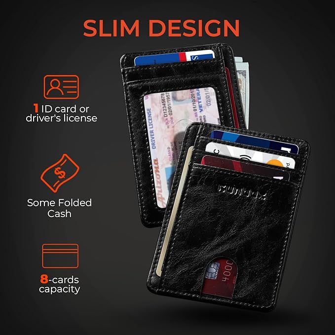 RUNBOX Slim ID Cases Minimalist Front Pocket RFID Blocking Leather Wallets for Men and Women Card Holder Wallets Gifts for men