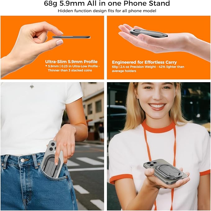 [2025 New] FUVALY Magnetic Phone Grip for MagSafe Phone Tripods 4-in-1 Desk Stand, Phone Ring Holder for iPhone 17/16/15/14 Pro&Android (Grey)