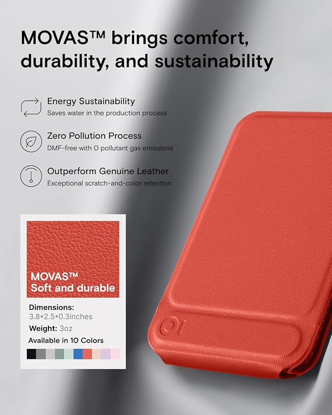 MOFT Phone Stand, Magnetic Phone Tripod Stand Stain-Resistant MOVAS Leather & Angle Adjustment & Strong Magnets Tripod for iPhone 17/16/15/14/13/12 (Included Metal Ring)-Sunset