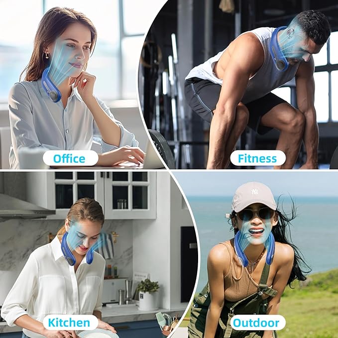 Portable Neck Fan,Hands Free Personal Wearable Bladeless Fan,6000mAh USB Rechargeable,360° Cooling,LED Display,4-Speeds,Birthday Gifts for Men Women Dad Mom,Stocking Stuffers Christmas Gifts (Navy)