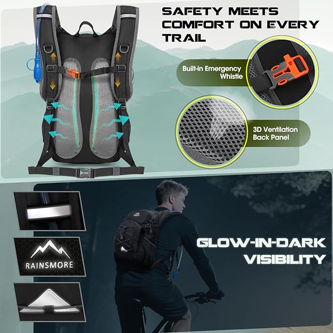 Hydration Backpack with Water Bladder, 18L Lightweight Hiking Backpack for Women&Men Small Insulated Hydration Water Pack for Hiking, Running, Cycling, Biking