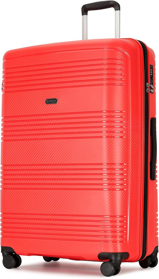 GinzaTravel Hardside Expandable Luggage with Spinner Wheels,Checked-Large 29-Inch,Red