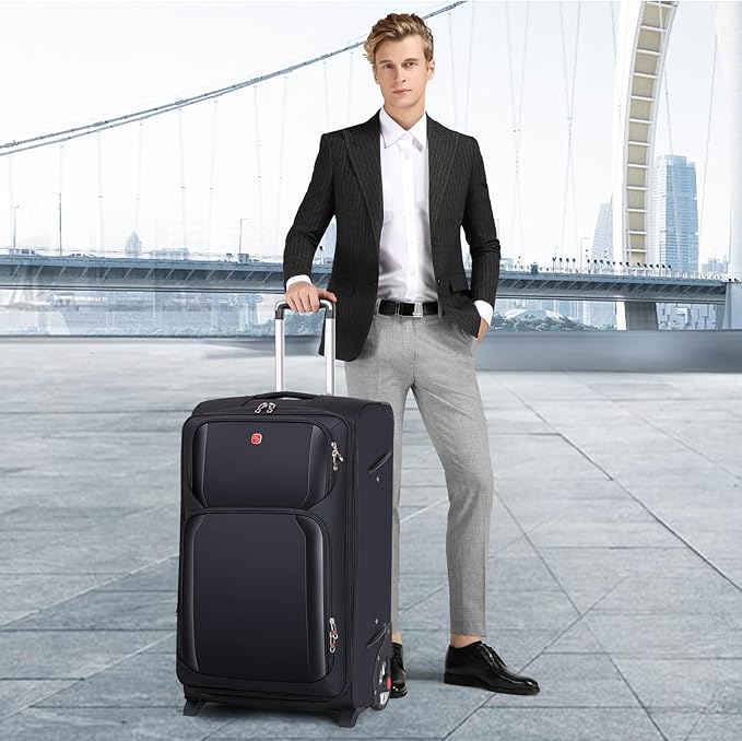 ROPLUS Laduga Softside Expandable Luggage with Large Steel Wheels Checked-Luggage Suicase (Black, 29-Inch)