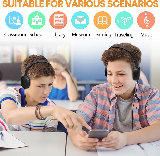 Classroom Headphones Bulk 100 Pack for School Kids K-12,Wholesale Durable Earphones Class Set for Students Children Teens Adults, Airplane and Hospiital (HY104,Black)