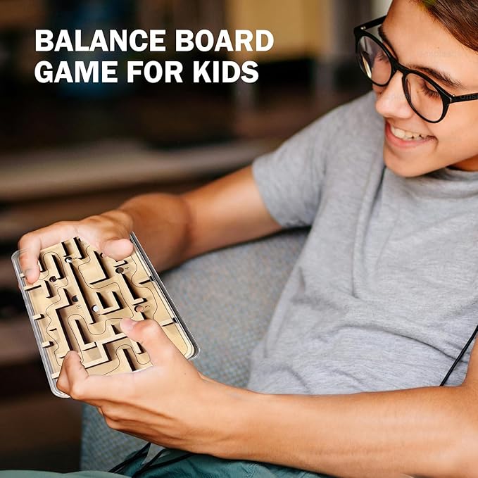 Handheld Fidget Puzzle Game for Kids and Adults - Challenging Wooden Labyrinth Marble Maze for Teen Boys - Fun Brain Teaser Puzzle Fidget Toys for Travel Stocking Stuffer Party Favor for Kids Ages 8+