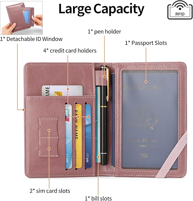 Rfid Passport Holder for Travel Women Men Passport Wallet Rfid Blocking with Card Slots and Pen Holder