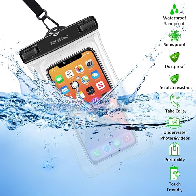 Waterproof Phone Pouch/Case Floating, Water Proof Phone Pouch for iPhone & Samsung Galaxy, IPX8 Phone Water Protector Pouch for Travel, Vacation, Beach, Pool, Cruise Essentials- 4 Pack