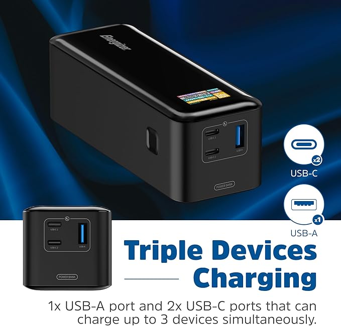 Energizer Power Bank 27000mAh with PD 140W USB-C Outputs Fast Charging Battery Pack USB-A 30W with Intelligent Digital LCD Display for Laptop, Tablet, Smartphone and etc_XP27000PD