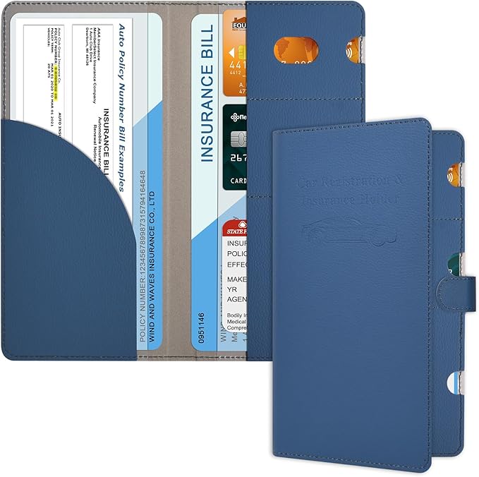 RSAquar Car Registration and Insurance Holder, Vehicle Glove Box Organizer Cool Car Accessories, Car Document Holder for Cards, Driver License & Essential Document, JD-Blue