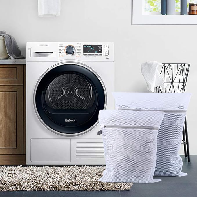 Kimmama Laundry Mesh Wash Bags, Lingerie Bags for Washing Delicates, White Net, Grey Zipper, 2XL & 2L