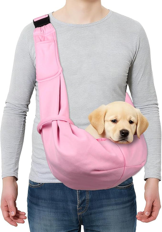 PETAXCELL Dog and Cat Sling Carrier Up to 16.5 Lbs, Hand-Free Reversible Pet Sling Carrier with Adjustable Strap and Pocket, (Pink, 1 Pcs) Intended for Hiking/Camping/Traveling