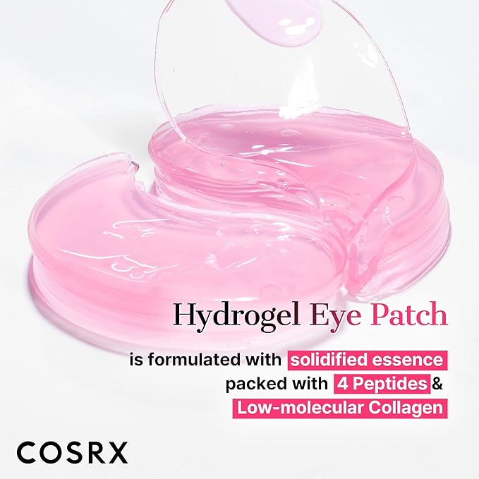 COSRX Pink Peptides Collagen Hydrogel Eye Patch for Puffy Eyes and Dark Circles, Under Eye Mask, 60 Under Eye Patches, Korean Skin Care