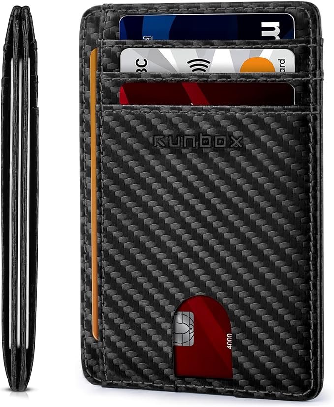 RUNBOX Slim ID Cases Minimalist Front Pocket RFID Blocking Leather Wallets for Men and Women Card Holder Wallets Gifts for men