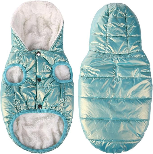 Dog Fleece Hoodie, Windproof Waterproof Dog Coat, Cold Weather Pet Apparel Clothes Vest for Small Medium Large Dog (2XL, Mintgreen)