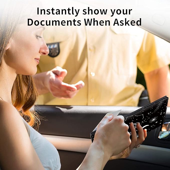 Car Registration and Insurance Holder, Leather Car Glove Box Organizer, Cool Car Accessories for ID, Driver's License Cards & Essential Document, business cards, Men&Women,Moon Spaceship