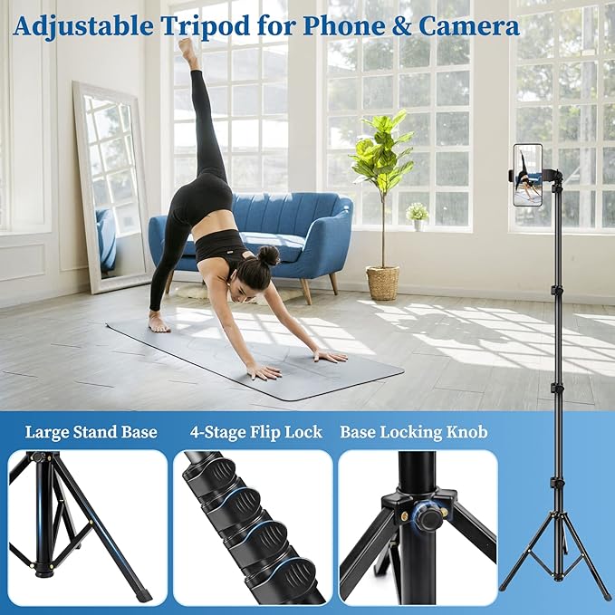 Phone Tripod, 70" Selfie Stick Tripod Stand Cell Phone Tripods with Remote Phone Holder Carry Bag, Aluminum Alloy Selfie Stick Tripods, Compatible with iPhone Samsung GoPro Smartphone