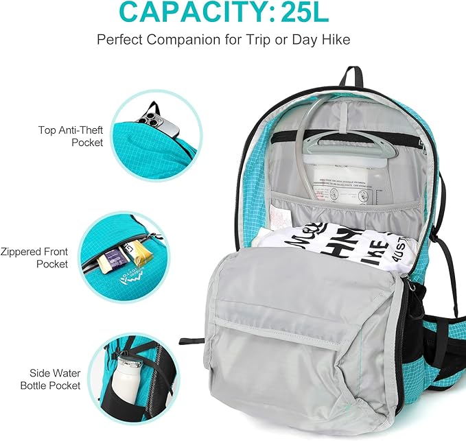 Hydration Backpack, 25L Hiking Backpack with 3L Water Bladder and Rain Cover, Hiking Water Backpack Men Women Lightweight Hydration Pack for Hiking, Cycling, Climbing, Camping