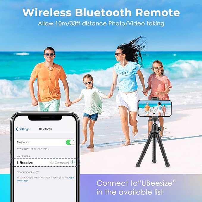 UBeesize Phone Tripod, UBeesize 12 Inch Flexible Cell Phone Tripod Stand Holder with Wireless Remote Shutter & Universal Phone Mount, Compatible with Smartphone/DSLR/GoPro Camera