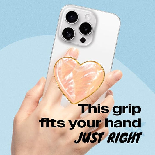 OnTheGrip Cute Natural Seashell Design Heart Shape Collapsible Mobile Phone Grip Stand Holder for Smartphone Tablet Cell Phone Accessory (Peach)