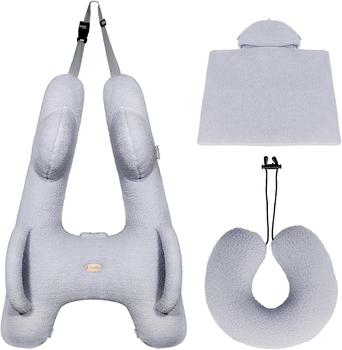 FLORICH Car Sleeping Travel Pillow for Kids, Kids Travel Pillow Removable H-Shaped Pillow for Adults and Children to Support Head and Body Road Trips with Neck Pillow and Blanket (Grey)