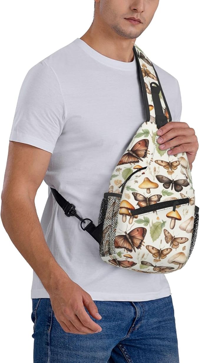 Botanical Mushroom Sling Backpack Crossbody Bag Casual Chest Bags Travel Hiking Daypack Shoulder Bag for Women Men