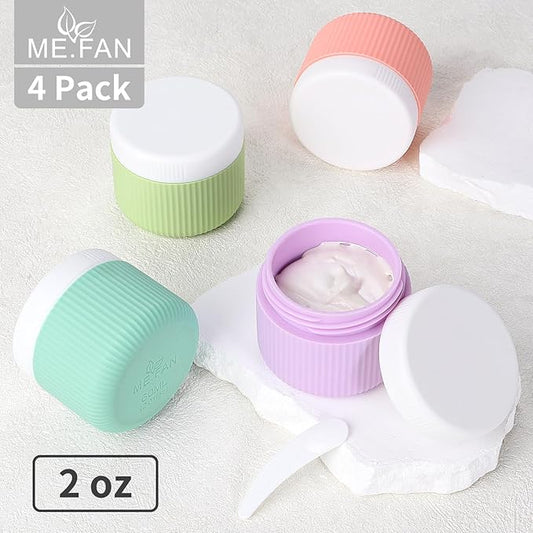 ME.FAN Travel Containers for Toiletries, TSA Approved 2 oz Silicone Cream Jars, Leak-proof Journey Containers, Trip Accessories with Lid for Cosmetic Face Hand Body Cream 4 Pack White Lid Bright