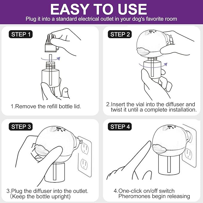 Cheerdog Dog Calming Pheromone Diffuser, Pet Calming Diffuser for Dog Anxiety Relief 3 Refills,Relieve Separation Anxiety, Stress Barking and Chewing Calm Relaxing (3)