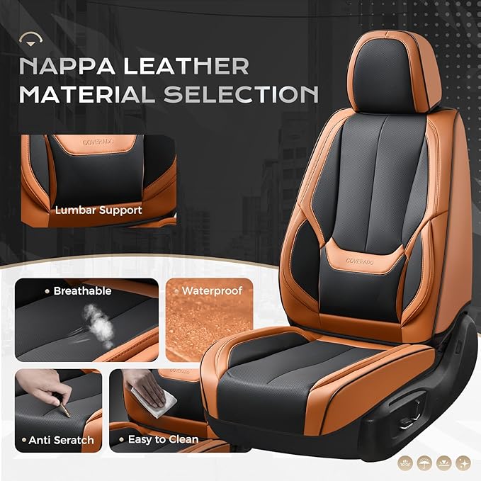Coverado Seat Covers, Car Seat Covers Front Seats, Car Seat Cover, Car Seat Protector Waterproof, Car Seat Cushion Nappa Leather, Seat Covers Carseat Cover Universal Fit for Most Cars