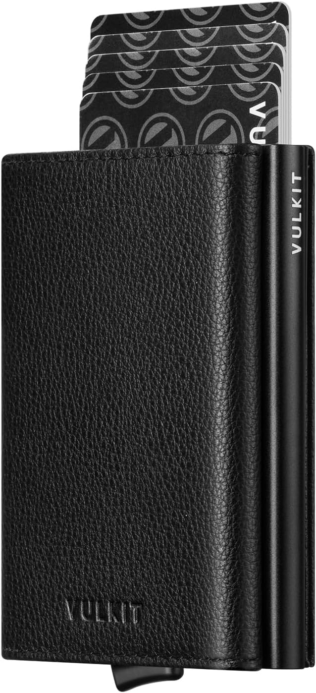 VULKIT Pop up Wallet Minimalist Cash Wallets RFID Blocking Leather Smart Credit Card Holder with Magnetic Closure for Men