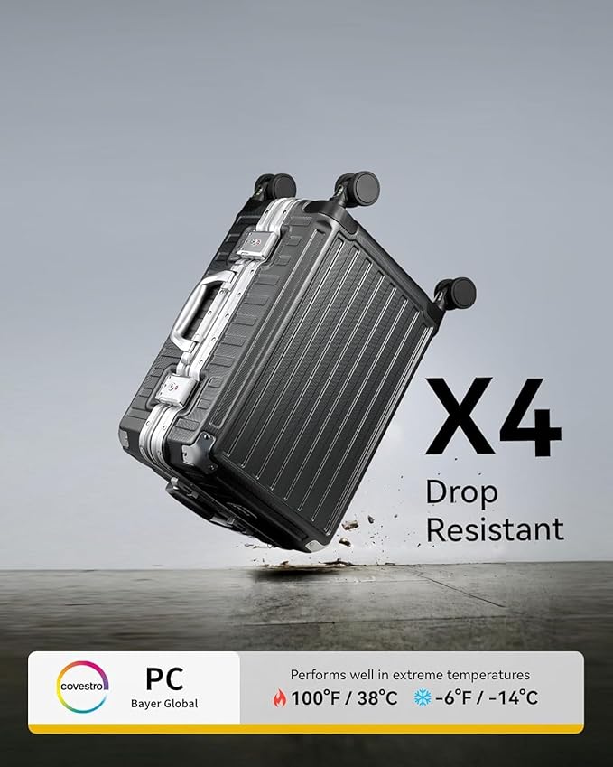 LUGGEX Luggage Sets with Spinner Wheels, 2 Piece (20/28) Aluminum Frame Zipperless Polycarbonate Hard Shell Suitcase Sets, Charcoal Metallic